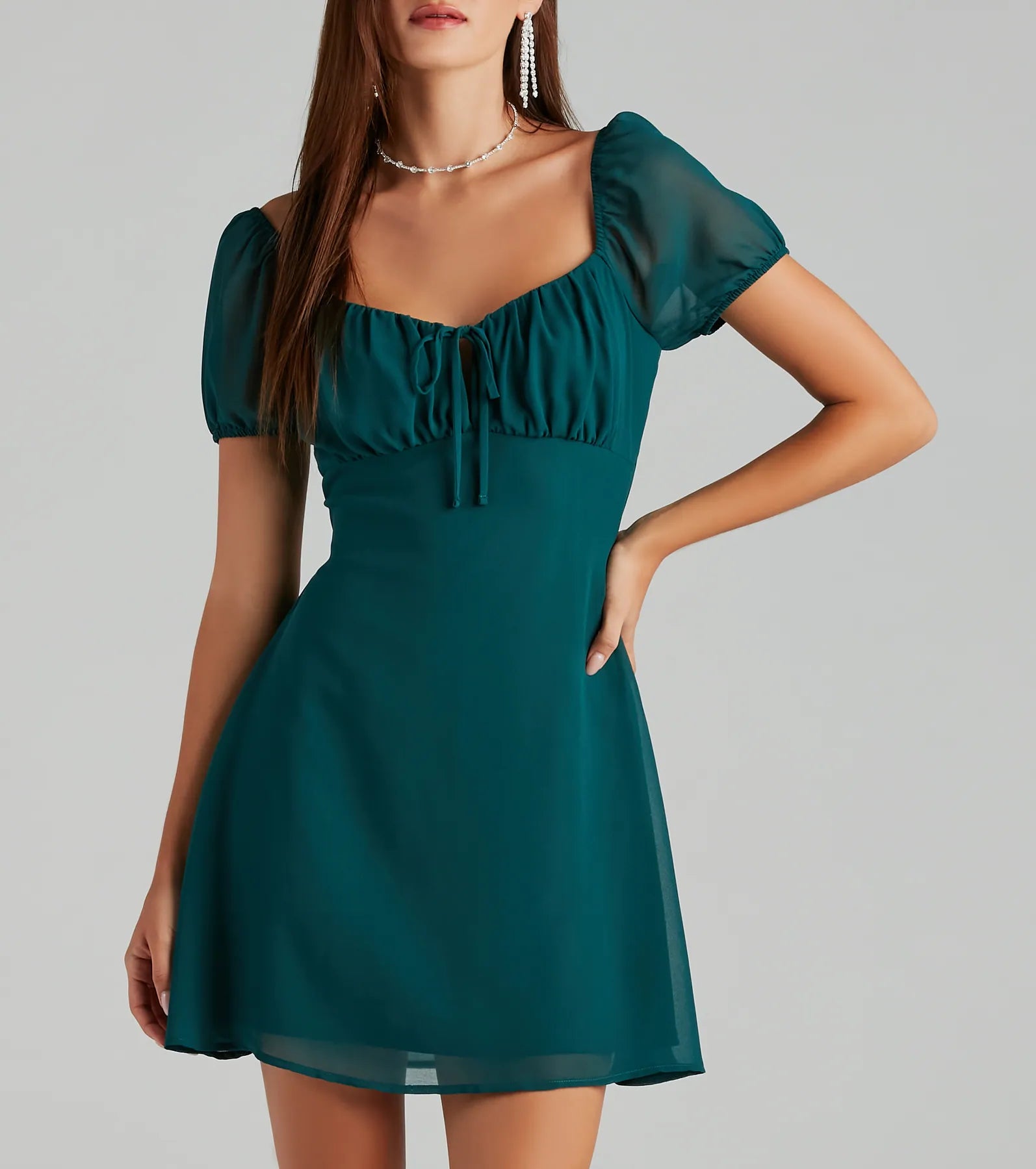 Flirt And Twirl Chiffon Open Back Skater Dress