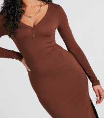 Change Of Season Long Sleeve Ribbed Knit Midi Dress