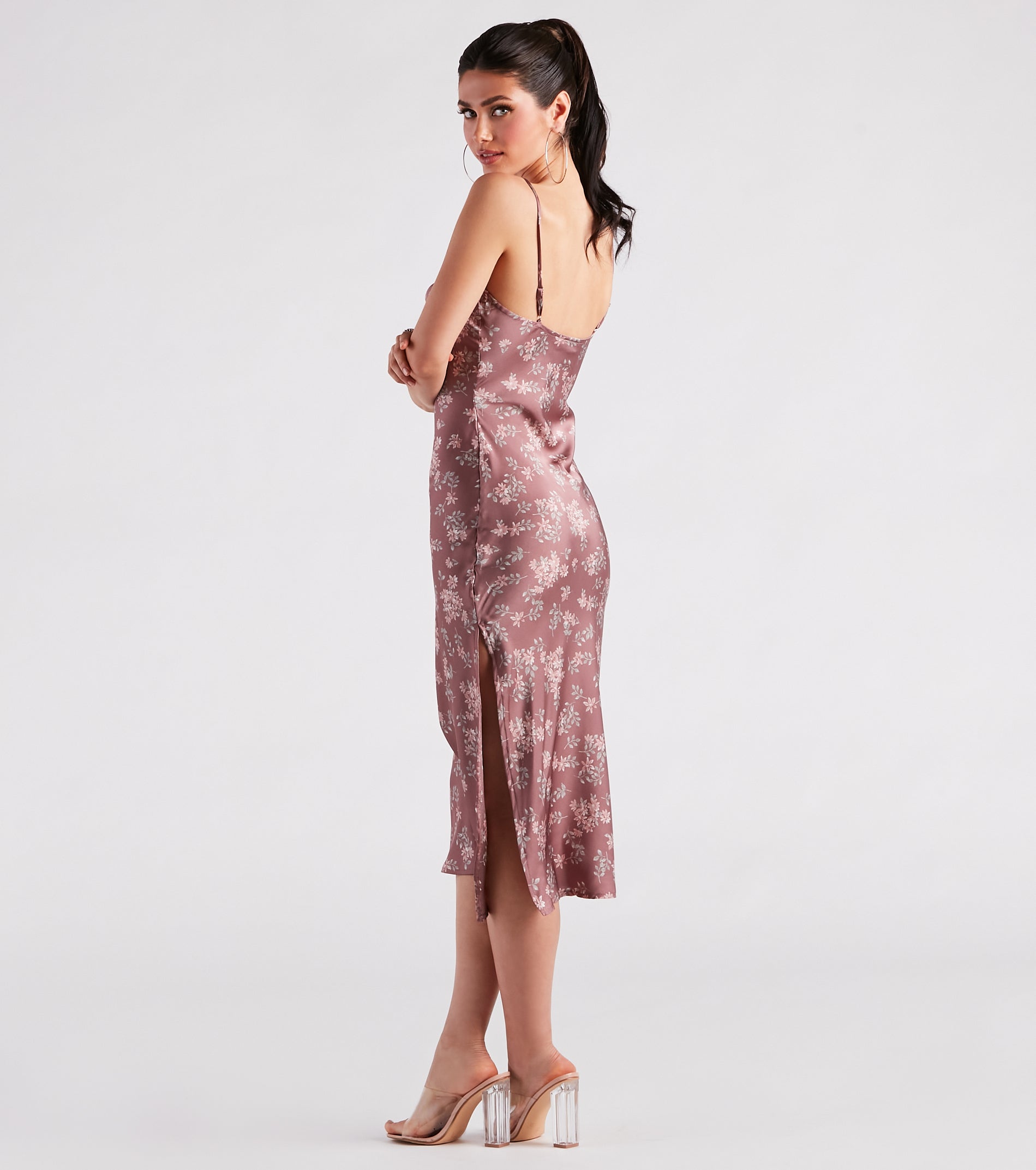 Dreamy In Floral Satin Midi Dress