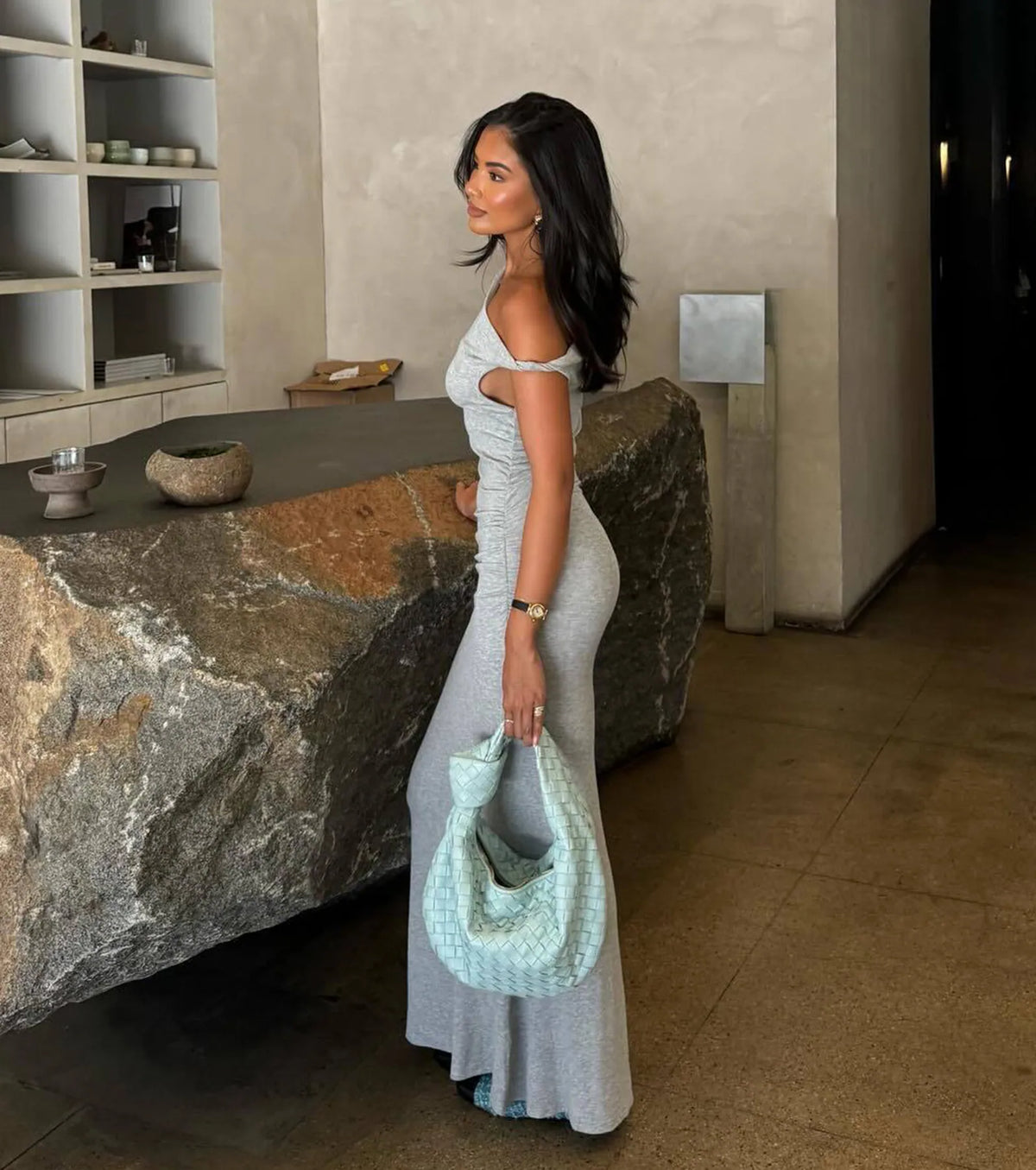 Casual Chic Ruched Ribbed Knit Maxi Dress