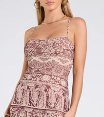 Sun Coast Dream Paisley Bodycon Slit Maxi Dress