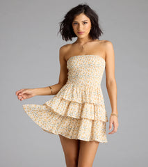 Sassy Sweet Floral Chiffon Ruffled Skater Dress