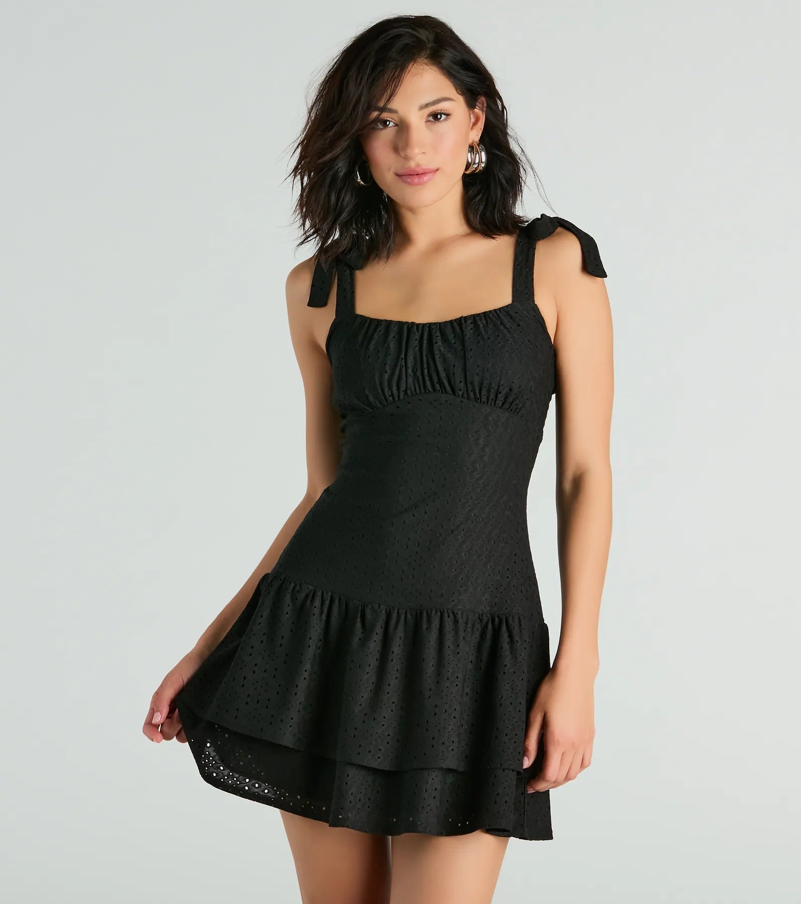 Life Is Sweet Eyelet Bodycon Ruffle Mini Dress