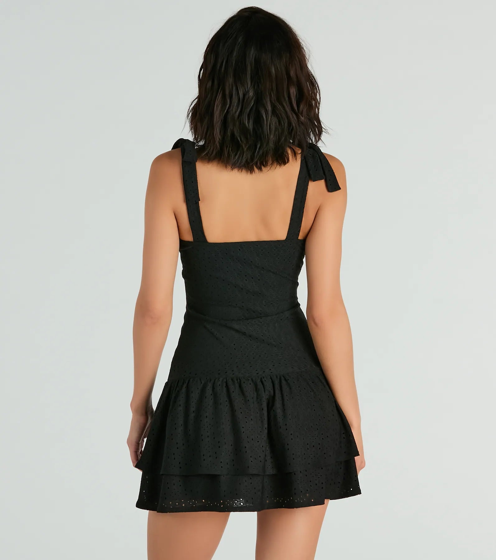 Life Is Sweet Eyelet Bodycon Ruffle Mini Dress