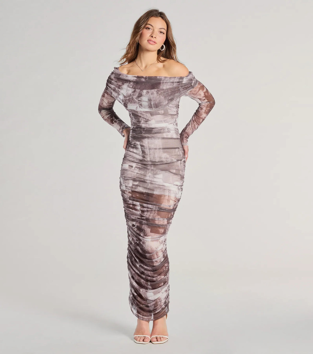 Uptown Doll Off-The-Shoulder Abstract Maxi Dress