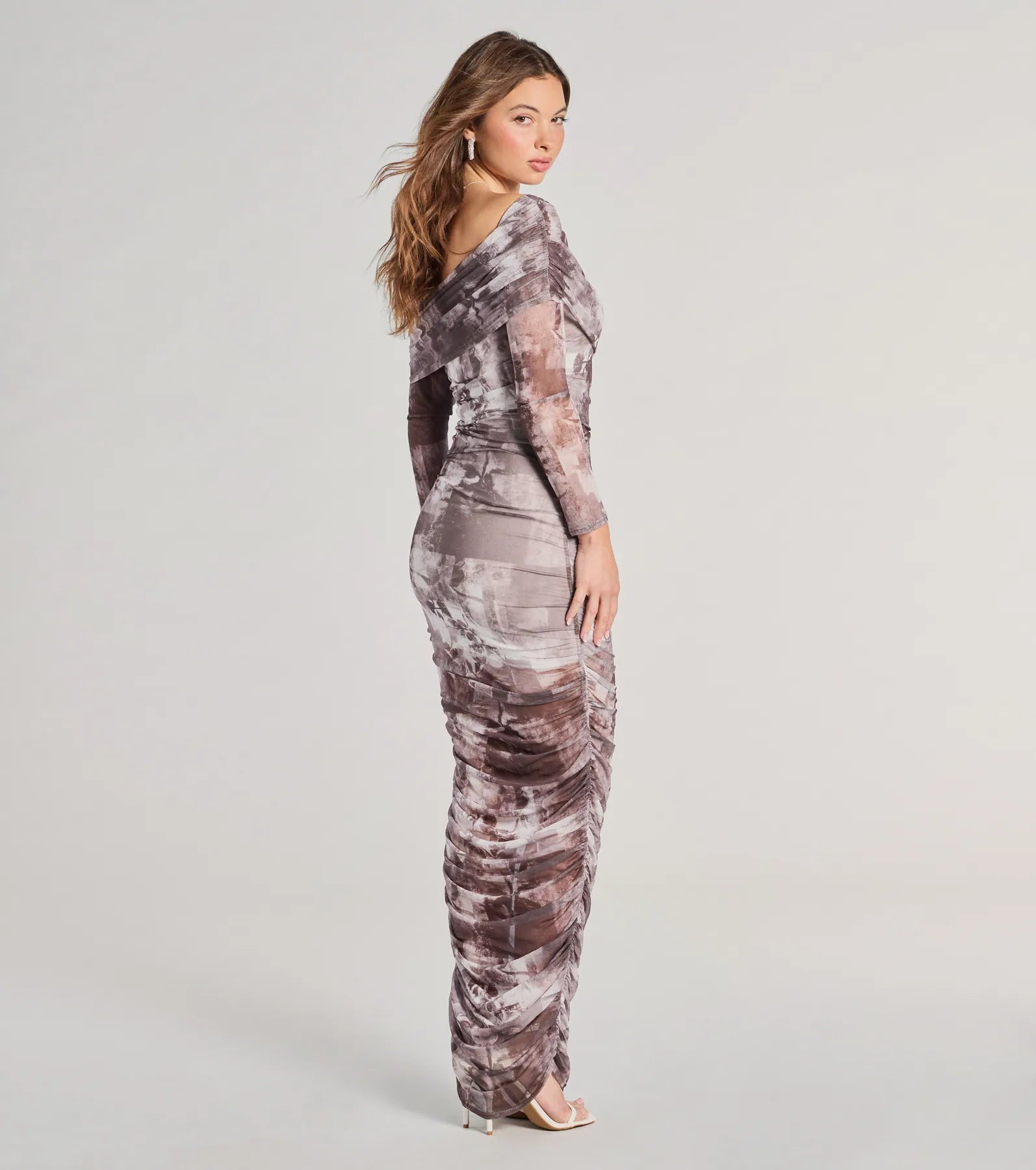 Uptown Doll Off-The-Shoulder Abstract Maxi Dress