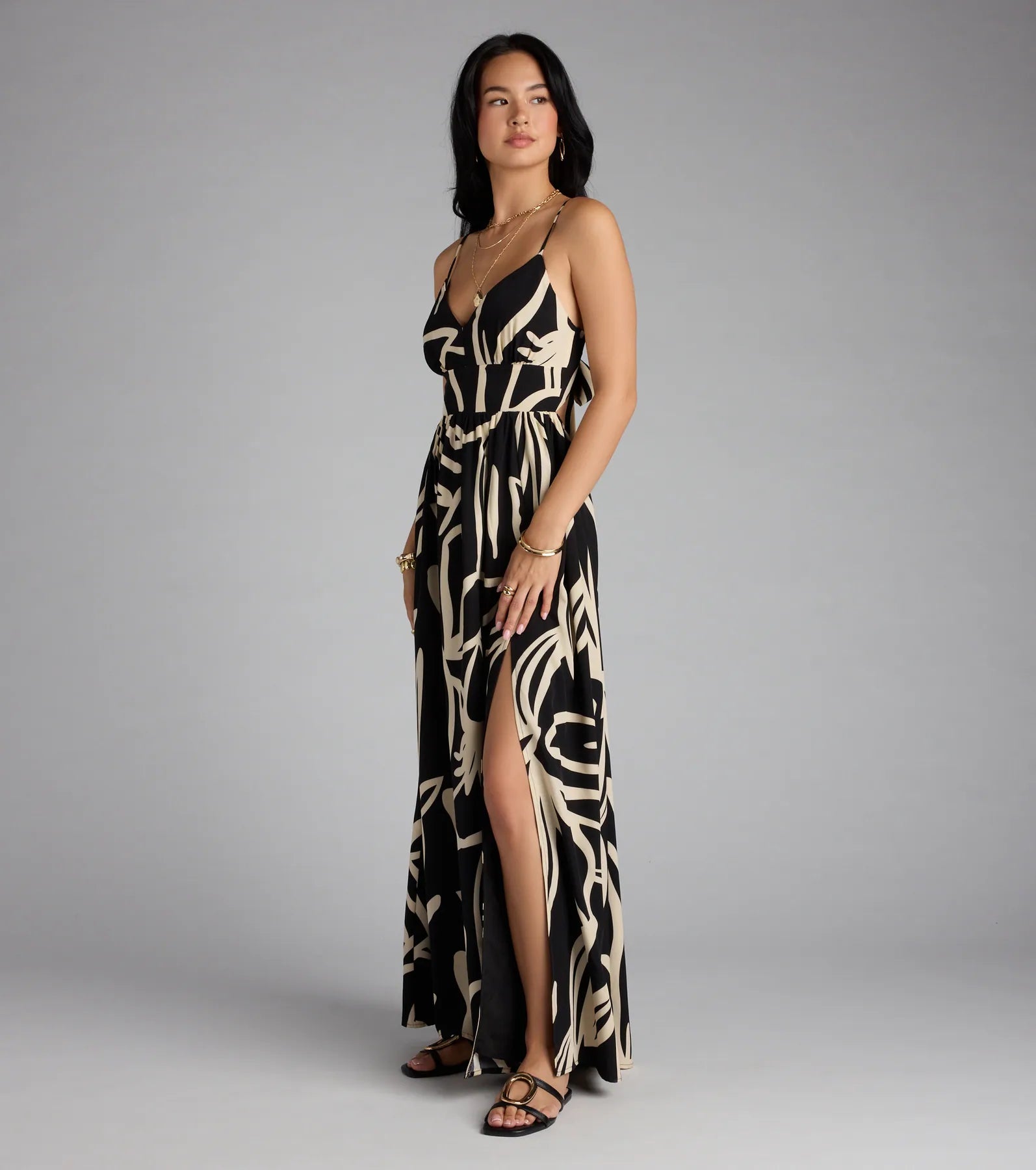 Chic Bliss Tie-Back Slit Maxi Dress