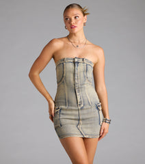 So Electric Strapless Jean Denim Mini Dress