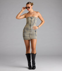 So Electric Strapless Jean Denim Mini Dress
