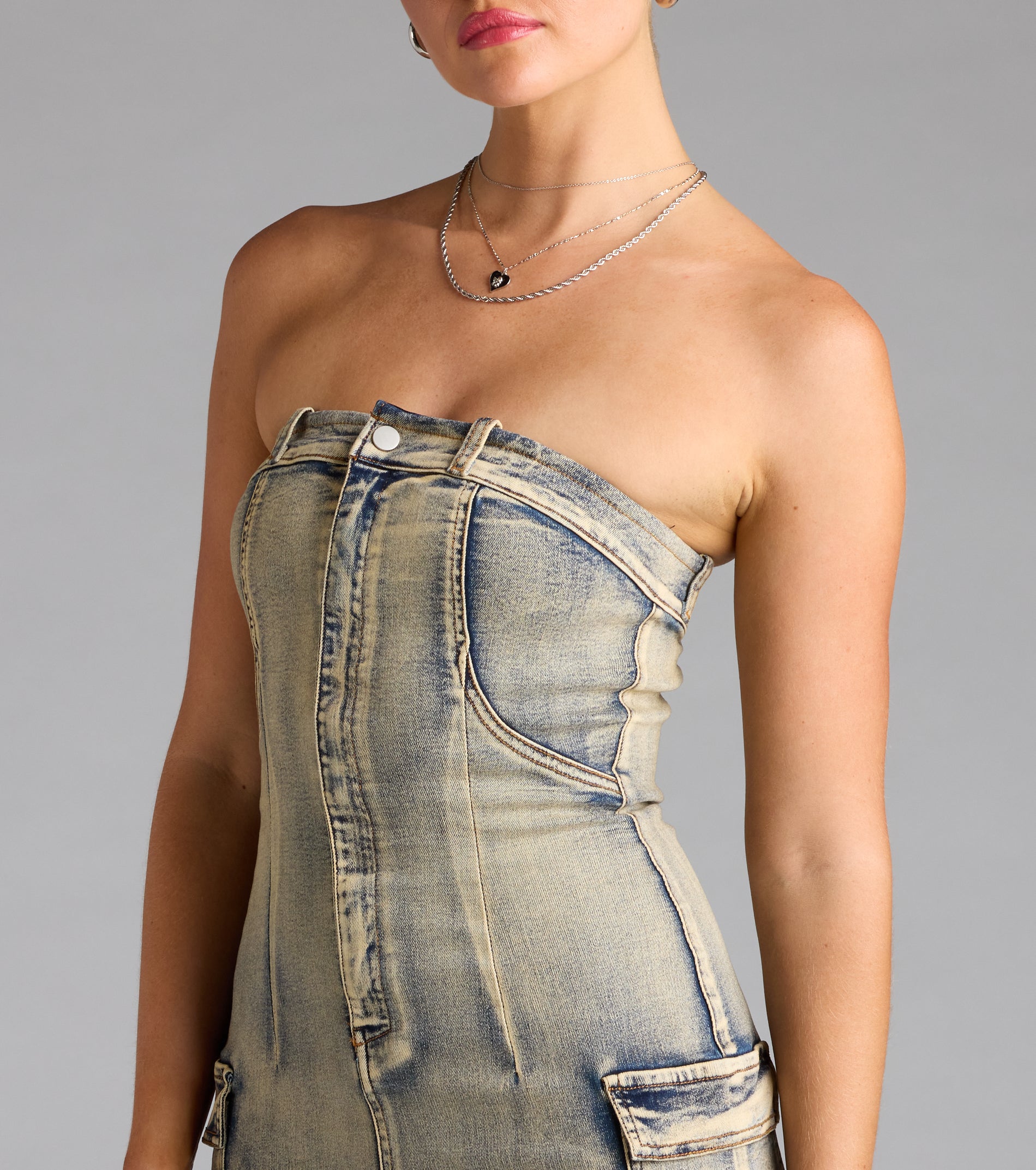 So Electric Strapless Jean Denim Mini Dress