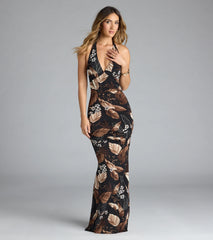 Vacay Vibe Tropical Floral Halter Maxi Dress