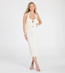 Vacay Escape Halter Bodycon Crochet Midi Dress