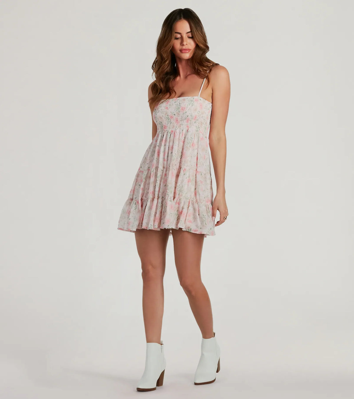 Lively Elegance Smocked Floral Babydoll Dress