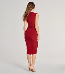 Dinner Downtown Sleeveless Ruched Midi Dress