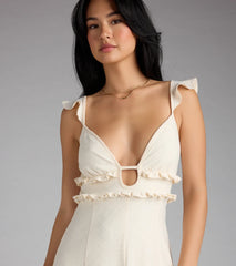 Cutest Allure Ruffle Eyelet Knit Mini Dress