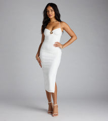 Hidden Treasure Lace-Up Shell Accent Midi Dress