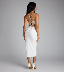 Hidden Treasure Lace-Up Shell Accent Midi Dress