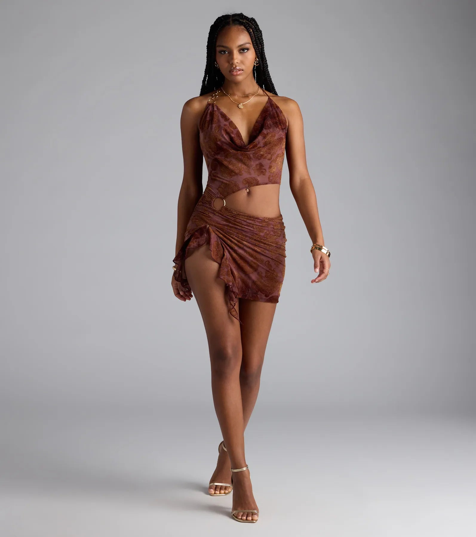Sultry Glam Cutout Halter Mini Dress