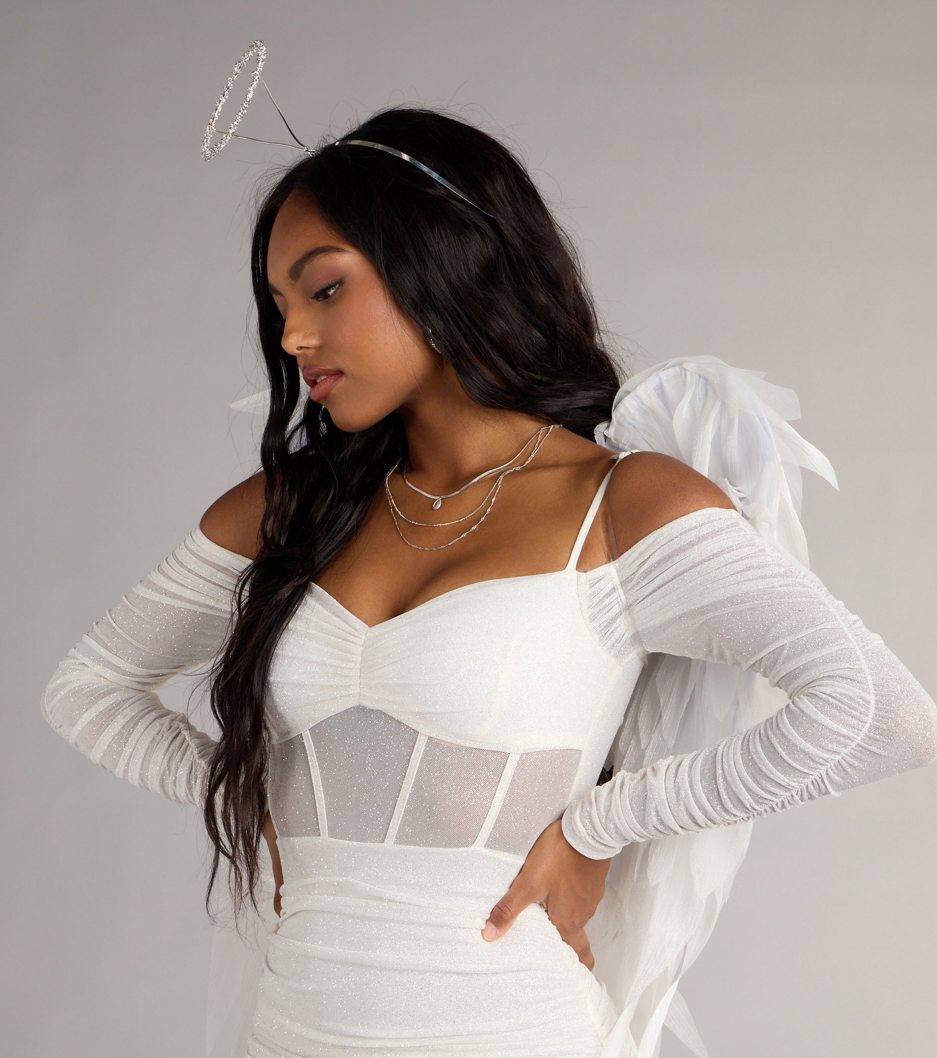 See Me Shining Glitter Off-The-Shoulder Mini Dress