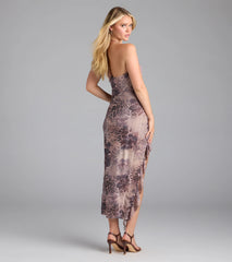 Wild Instincts Halter Cutout Leopard Mesh Midi Dress