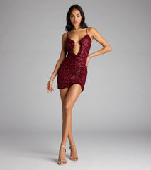 Steal The Spotlight Sequin Ruffle Cutout Mini Dress
