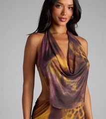 Untamed Energy Mesh Cowl Halter Mini Dress