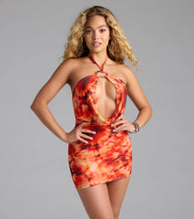 Bringing The Heat Abstract Cutout Mini Dress