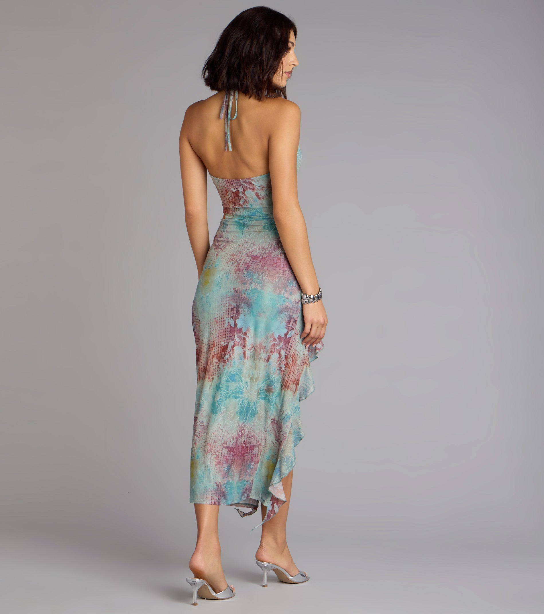 Wild Instincts Halter Cutout Leopard Mesh Midi Dress