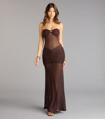 Midnight Mirage Mesh Strapless Maxi Dress