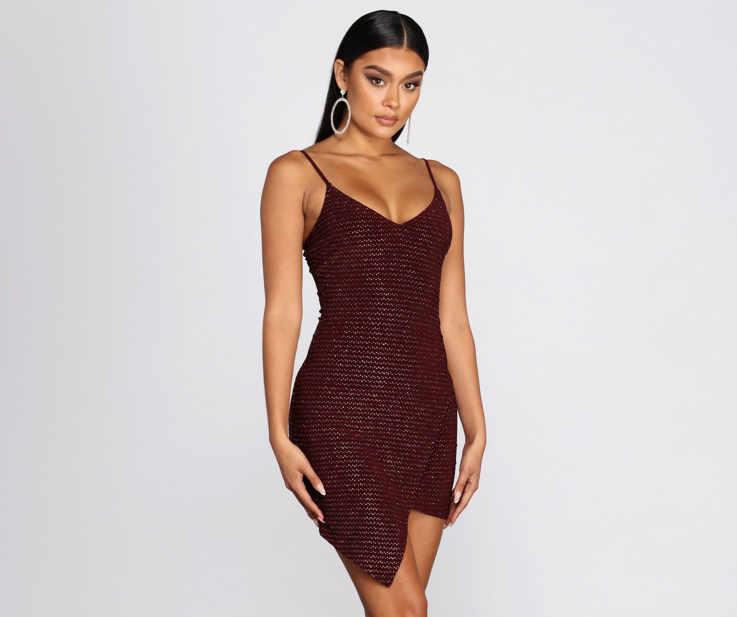 Glitter Wrap Knit Mini Dress