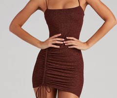 Shine On Ruched Glitter Mini Dress