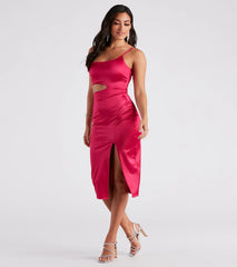 Make The List Satin Slit Midi Dress