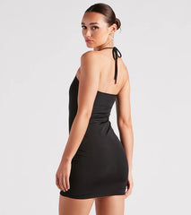 Next Level Chain Trim Halter Mini Dress