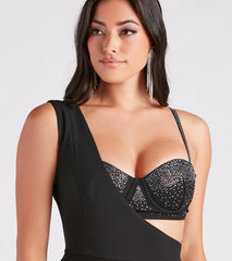 Bring The Bling Crepe Rhinestone Bra Mini Dress