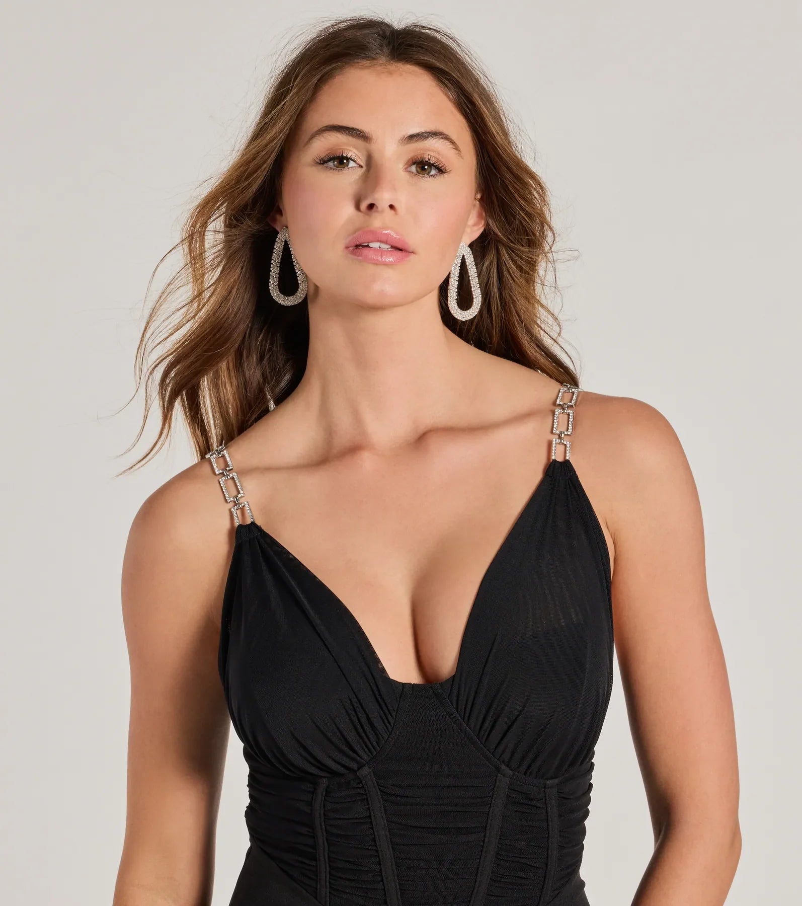 Hint Of Sparkle Rhinestone Strap Corset Mini Dress