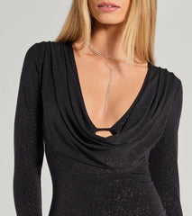 Icon Behavior Glitter Knit Bell Sleeve Mini Dress