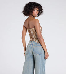 Hiss And Tell Snake Print Mesh Crop Top