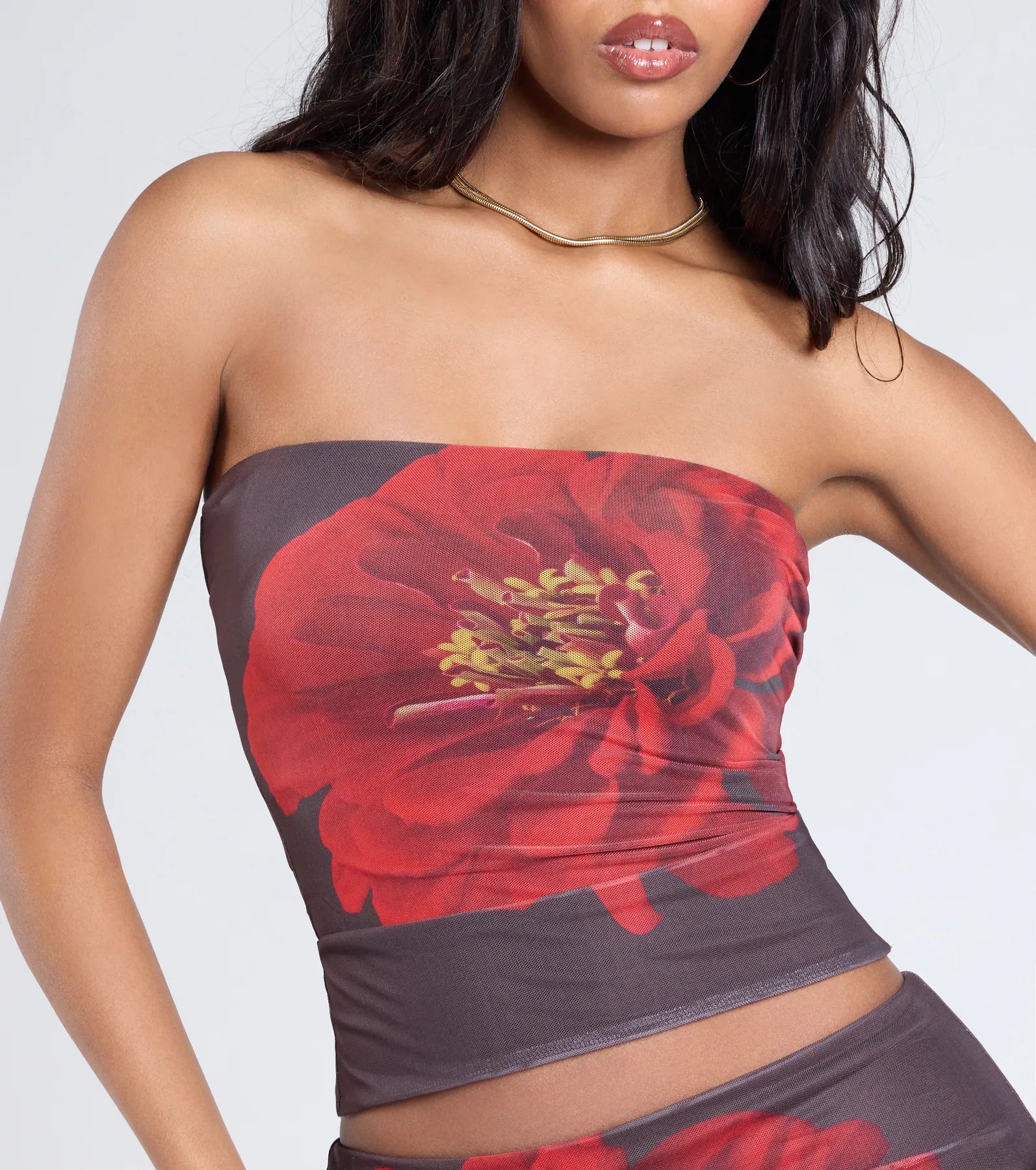 Bold Flirt Floral Mesh Tube Top