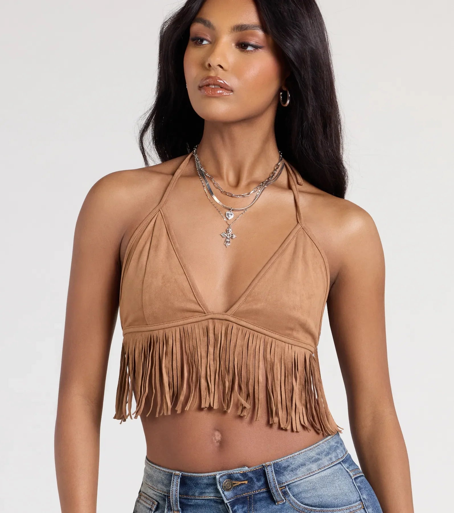 Shake It Halter Fringe Crop Top