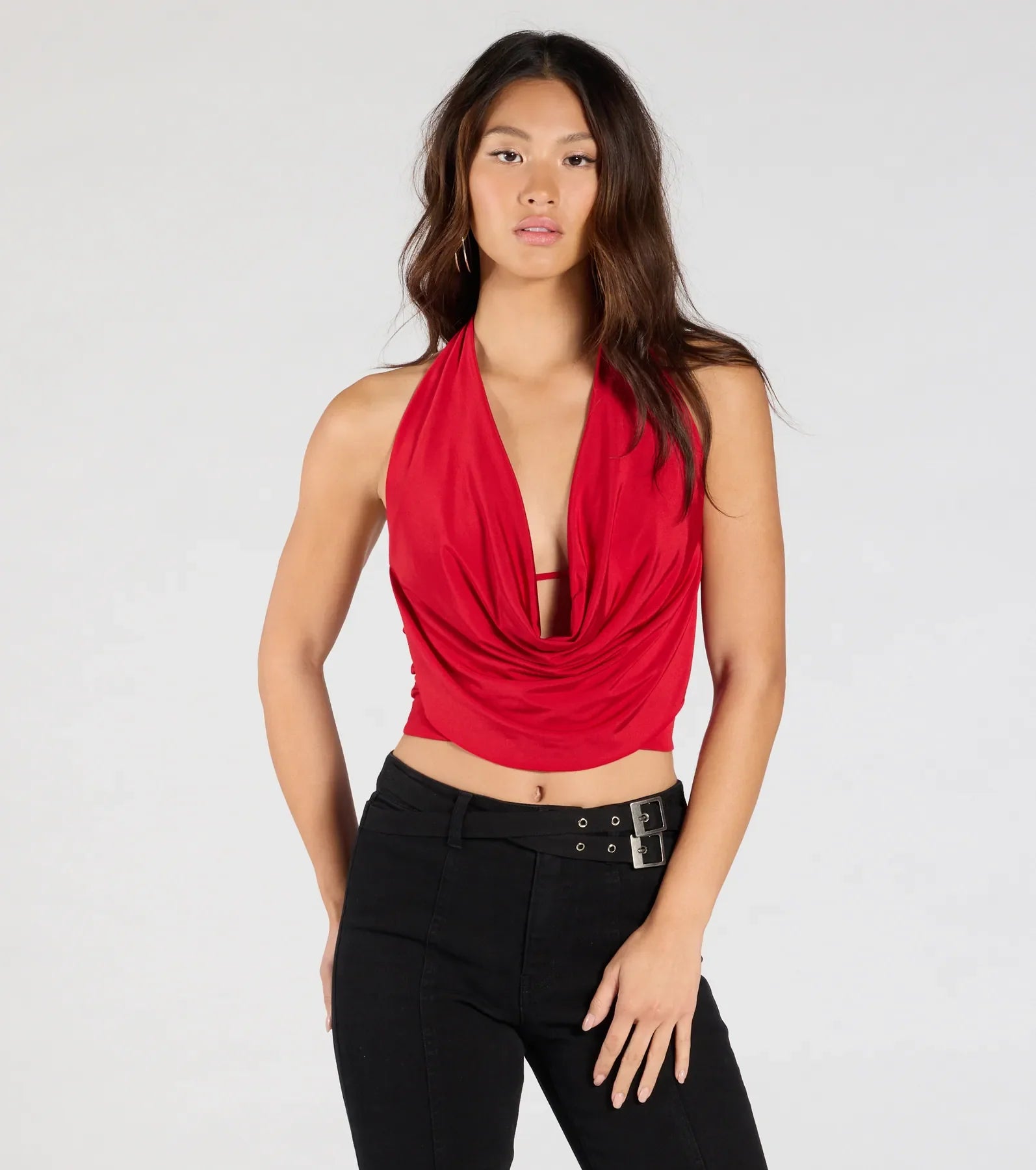 Take The Plunge Sleeveless Halter Crop Top