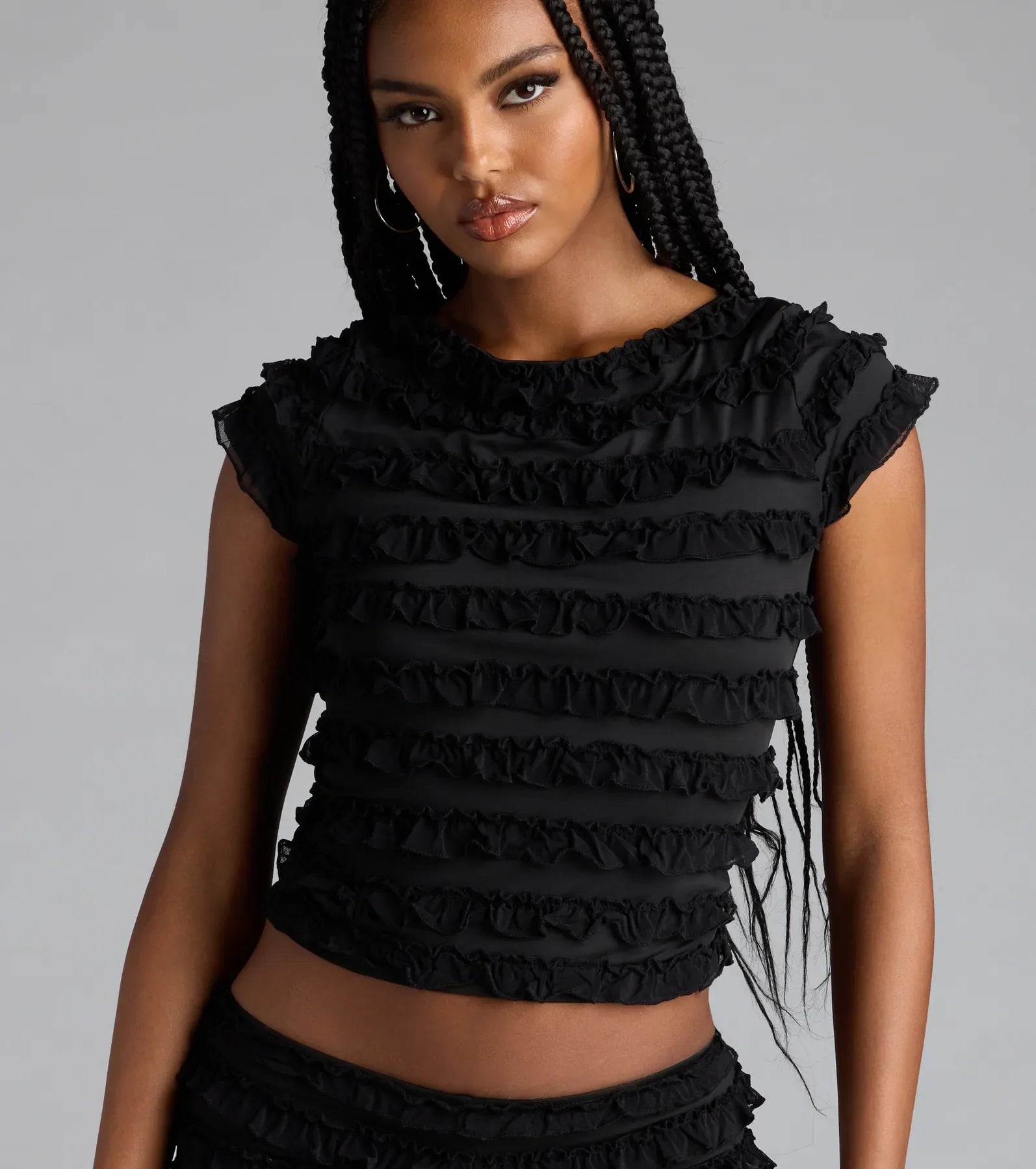 Summer Spice Lace-Up Ruffle Crop Top