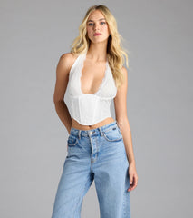 Gorgeous Night Lace Trim Corset Halter Top