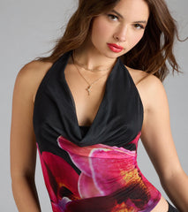 Tropical Lifestyle Floral Halter Mesh Crop Top
