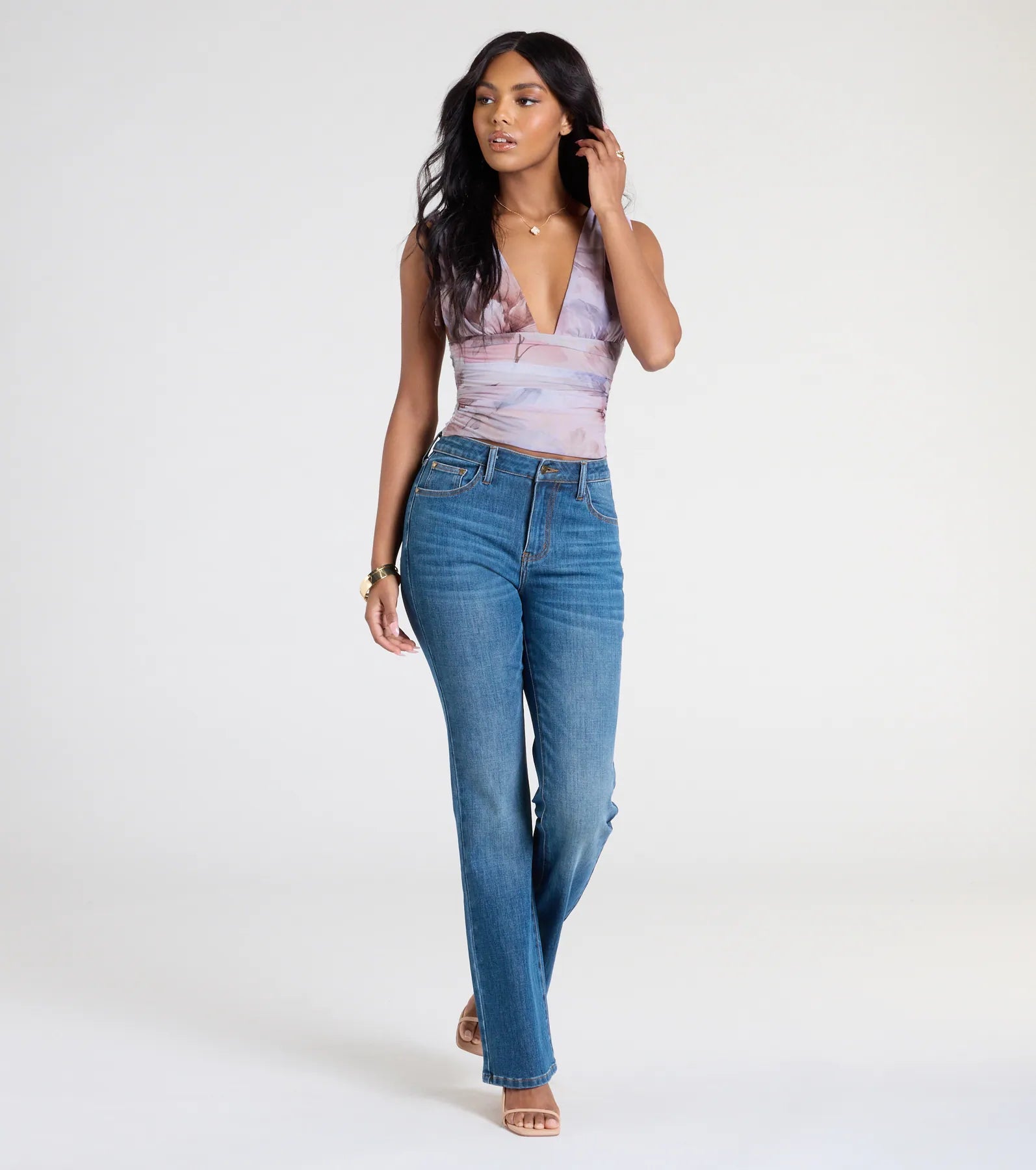 Taking The Plunge Floral Mesh Crop Top