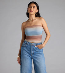 Artsy Allure Abstract Print Mesh Tube Top
