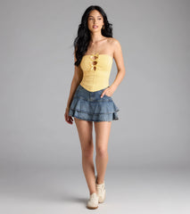 Posh And Pretty Strapless Bow Ponte Crop Top