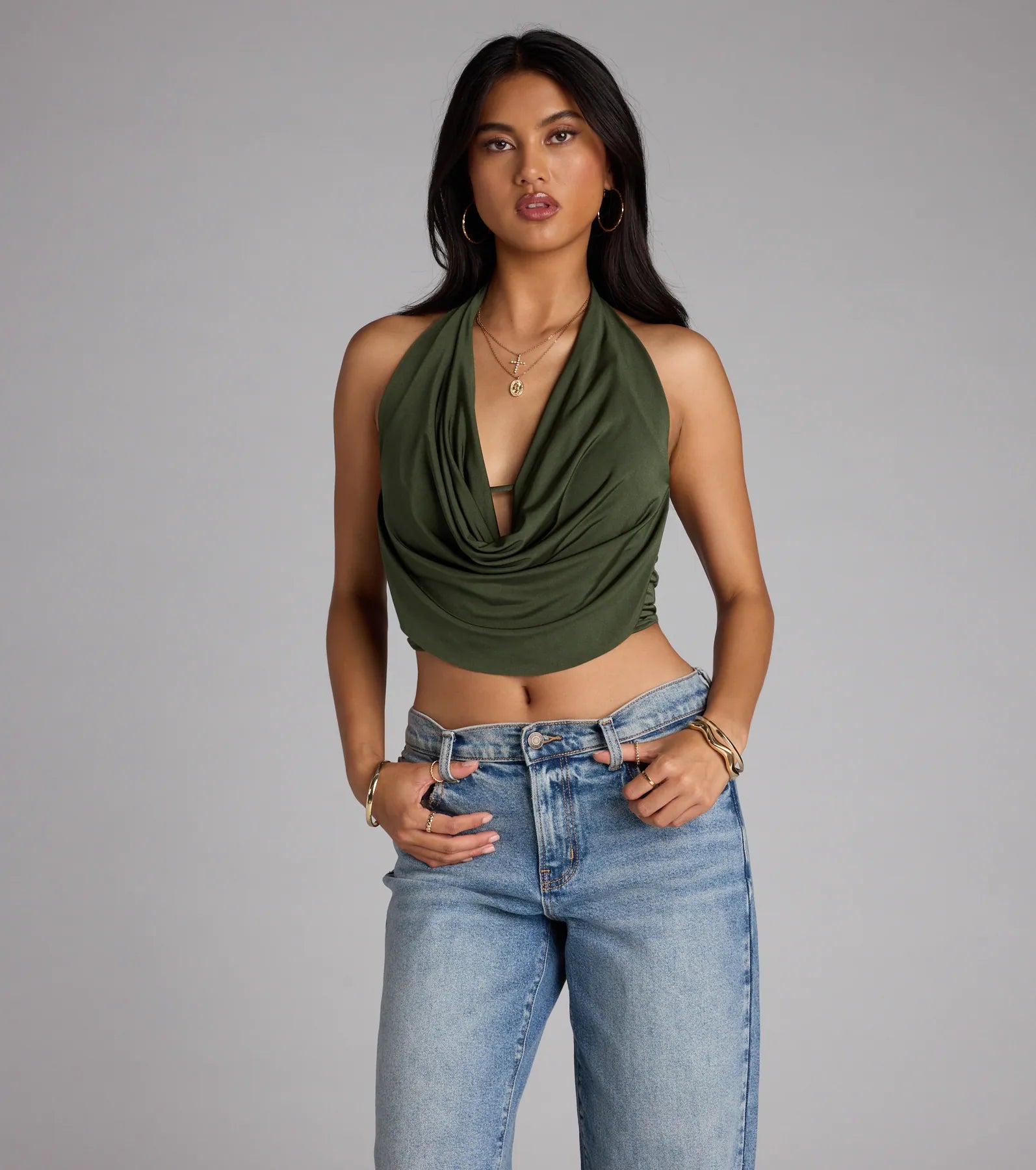 Take The Plunge Sleeveless Halter Crop Top