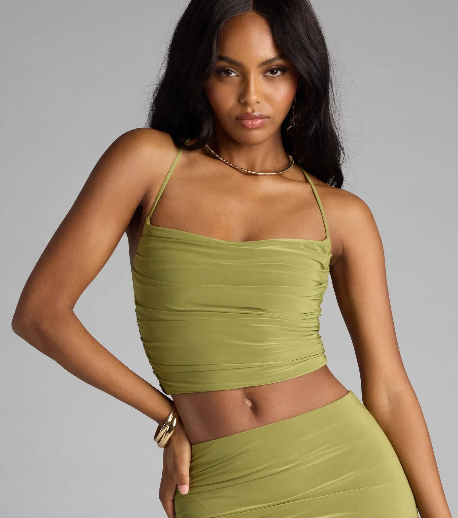 Always Happy Hour Cowl Neck Crop Top