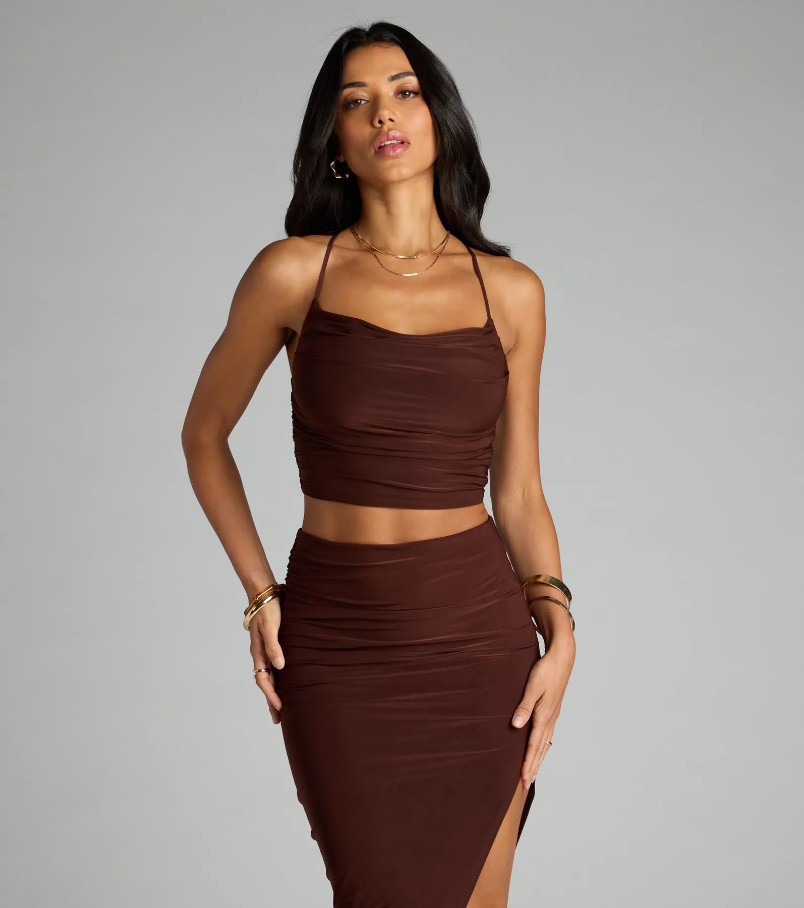 Always Happy Hour Cowl Neck Crop Top