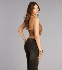 Cue The Sparkle Rhinestone Fishnet Halter Top